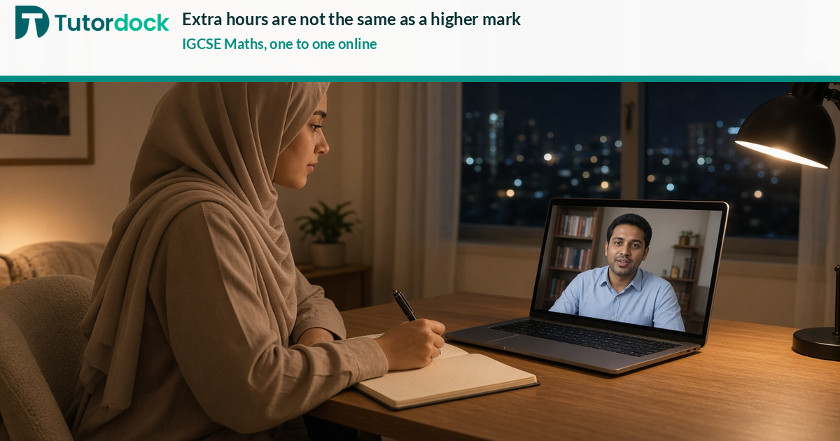 Student taking extra IGCSE Maths hours online