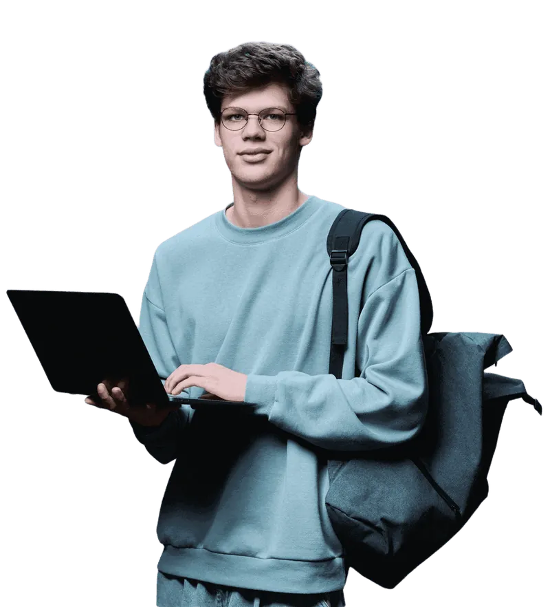 Student learning online with a laptop